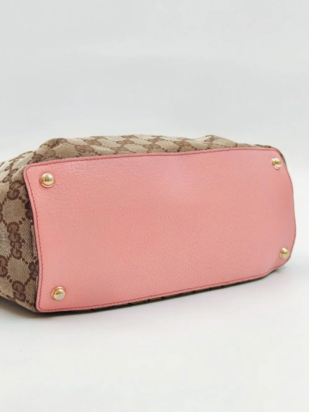 Gucci GG Canvas Pink Leather Tote Bag Gold Hardware Shoulder Bag Made in Italy